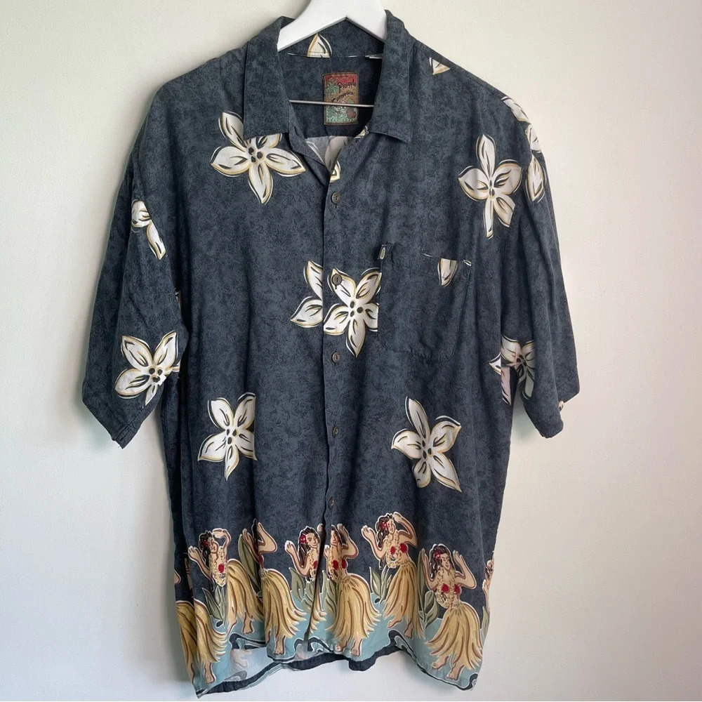 Pineapple Connection hula girls Hawaiian button down t-shirt size XL